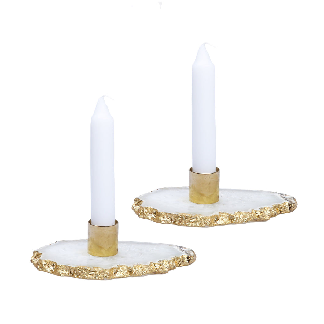 Flat Agate Stone Candle Holder