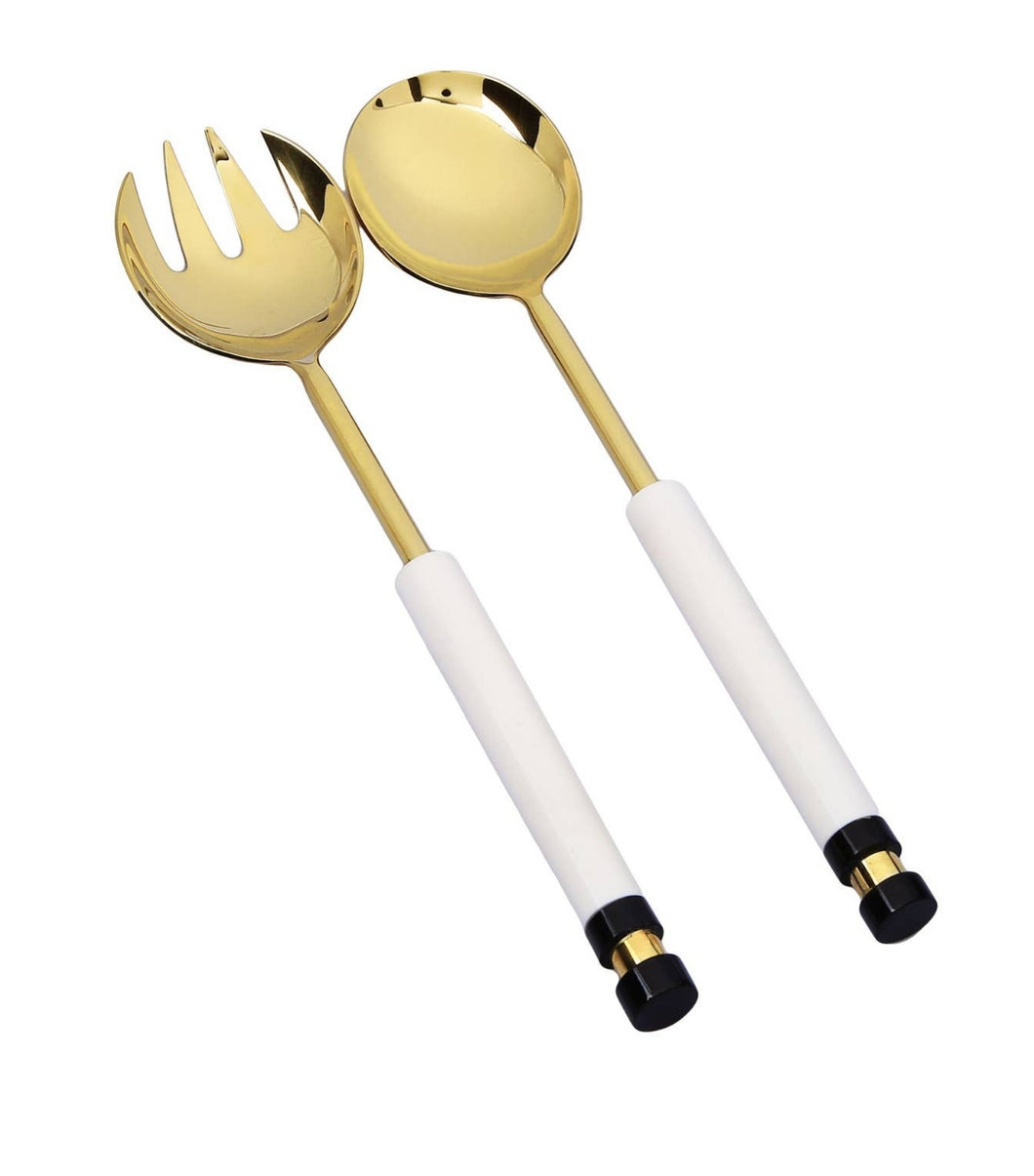 Gold Salad Server with White stone handle