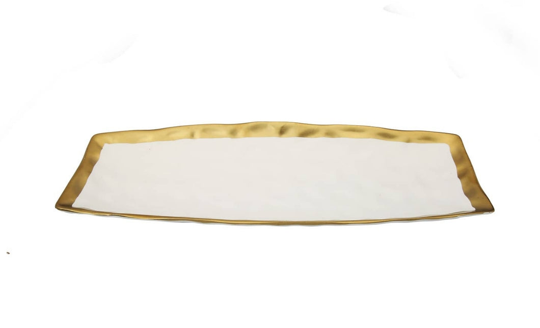 White porcelain Oblong Tray with Gold Rim