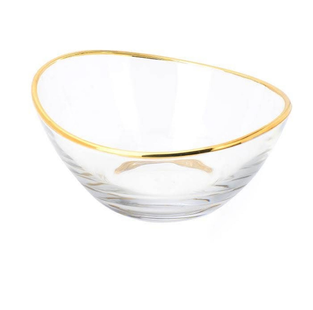 Glass serving bowl with 14k Gold Rim