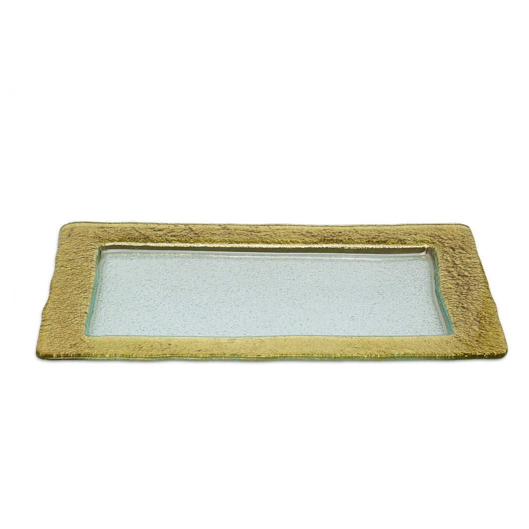 Rectangular Glass Tray With Gold Border